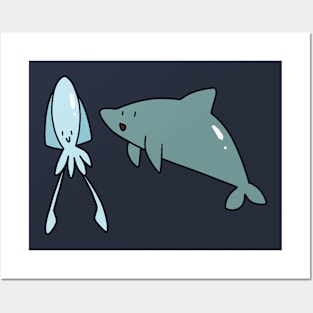 Dolphin and Squid Posters and Art